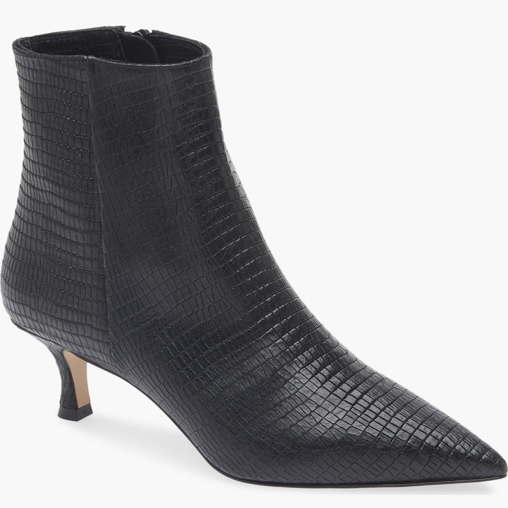 Bruno Magli Nerina Black Croc-Embossed Pointed-Toe Ankle Bootie